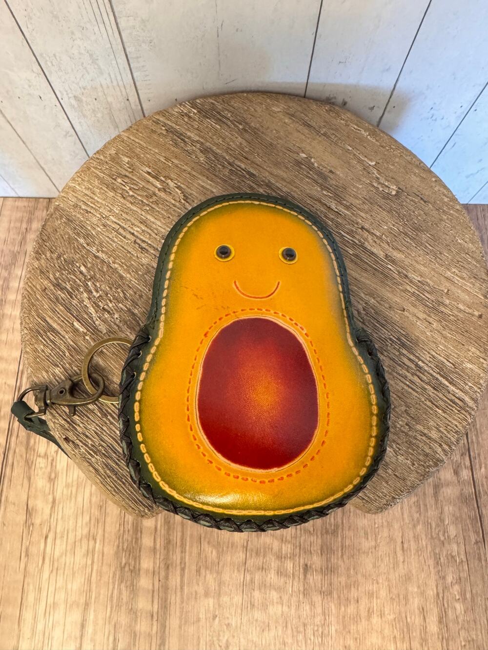 Genuine Leather Avocado Coin Purse Wristlet Cute Hand Painted Leather NEW!